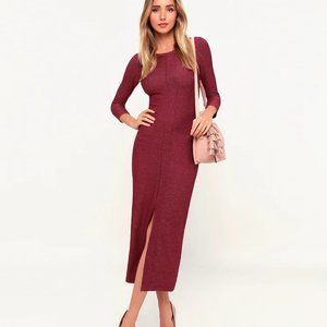 Lulus Keen Washed Burgundy Striped Ribbed Midi Dress - S